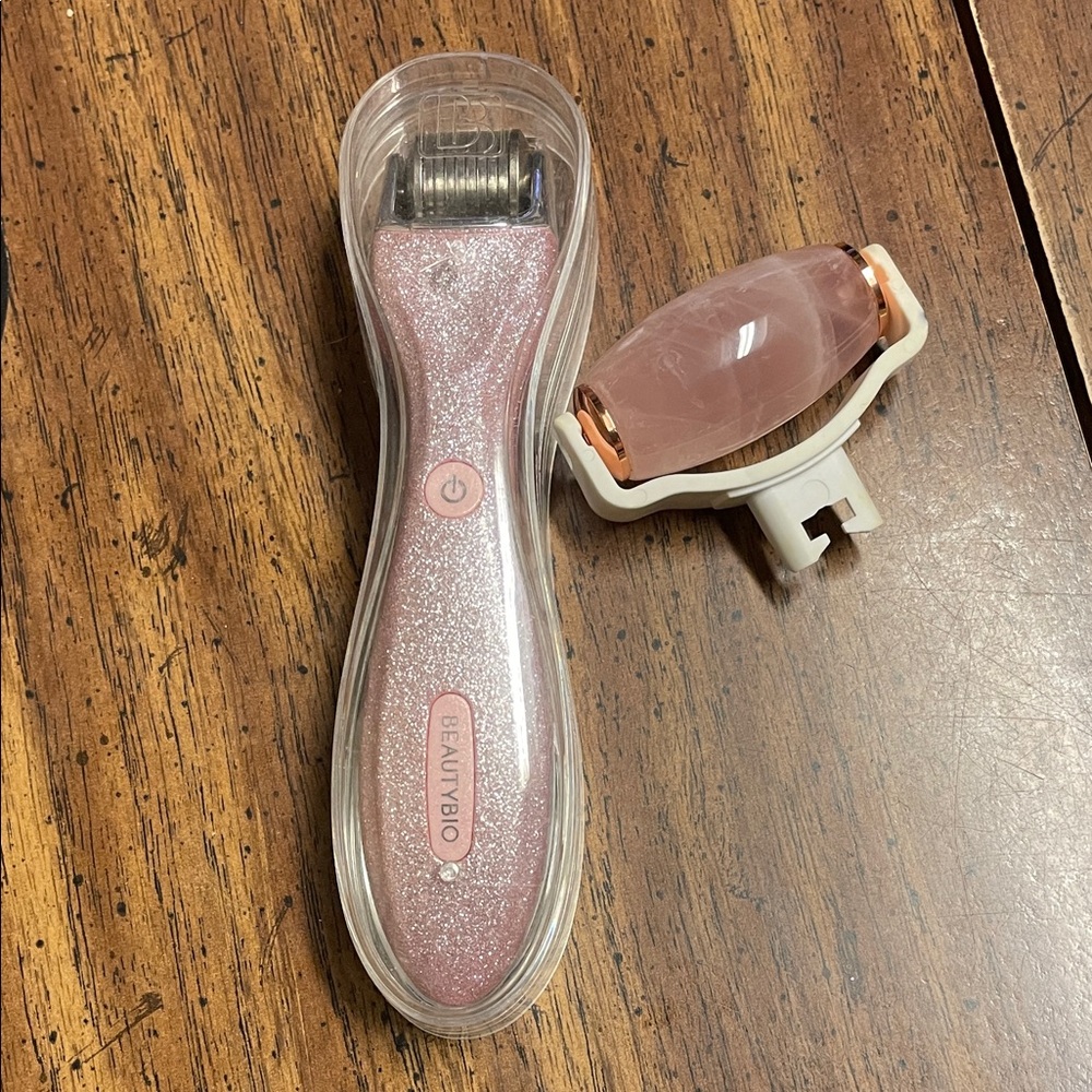 BeautyBio Microneedling Skincare Roller Set Quartz pink glitter